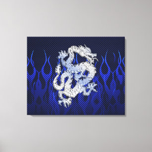 Blue Dragon in Chrome Carbon Fibre Styles Canvas Print