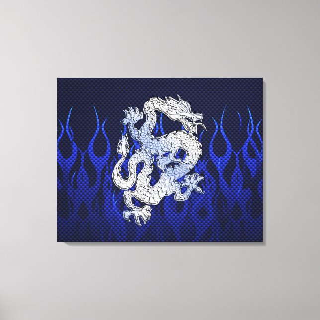Blue Dragon in Chrome Carbon Fibre Styles Canvas Print (Front)