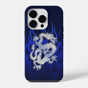 Blue Dragon in Chrome Carbon Fibre Styles iPhone 14 Pro Case
