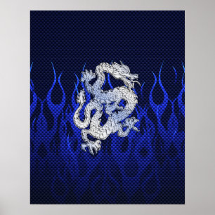 Blue Dragon in Chrome Carbon Fibre Styles Poster