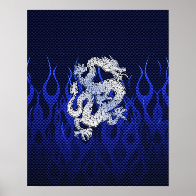 Blue Dragon in Chrome Carbon Fibre Styles Poster (Front)