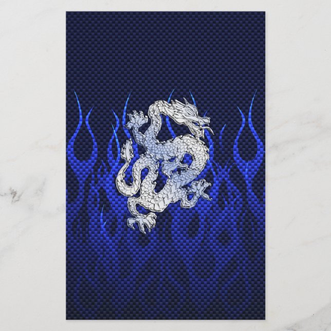 Blue Dragon in Chrome Carbon Fibre Styles Stationery (Front)