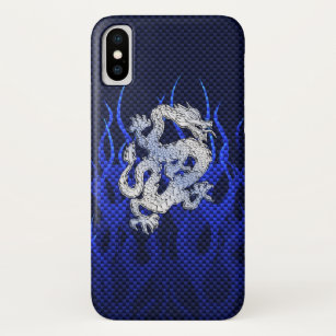Blue Dragon in Chrome Carbon like flames Case-Mate iPhone Case