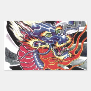 Blue Dragon Japanese tattoo design Rectangular Sticker