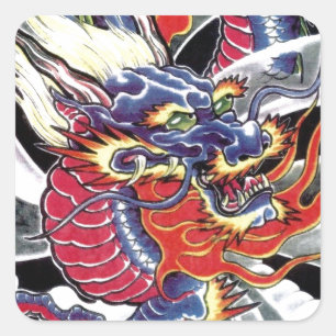 Blue Dragon Japanese tattoo design Square Sticker