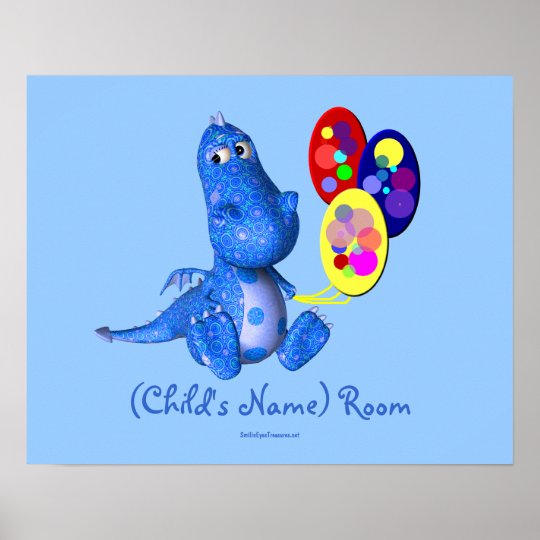Blue Dragon Kids Room Personalised Wall Poster