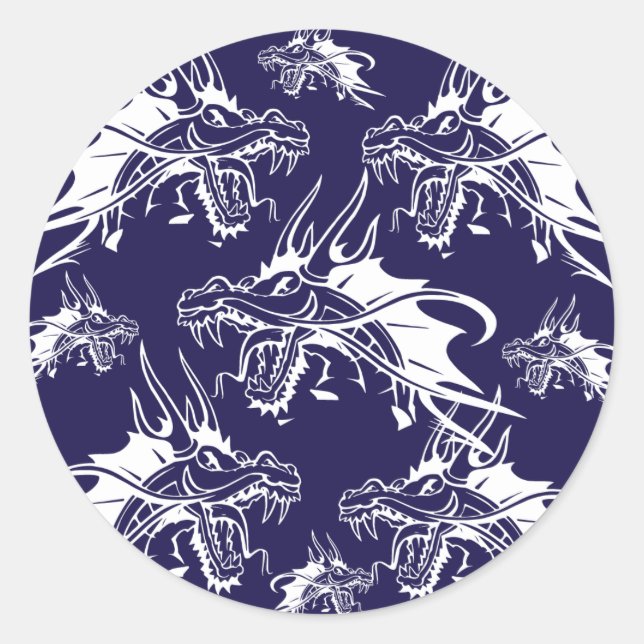 Blue Dragon Mythical Creature Fantasy Design Classic Round Sticker (Front)