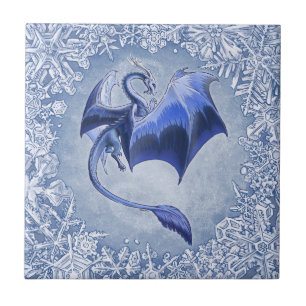 Blue Dragon of Winter Fantasy Nature Art Tile
