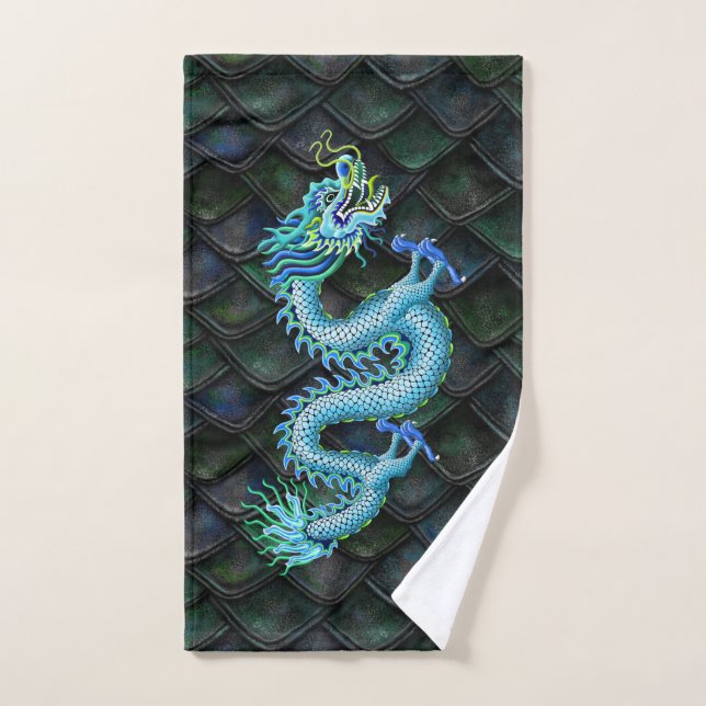 Blue Dragon on Dragon Scales Hand Towel (Hand Towel)