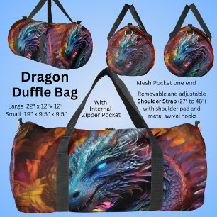 Blue Dragon on Fiery Background Duffle Bag