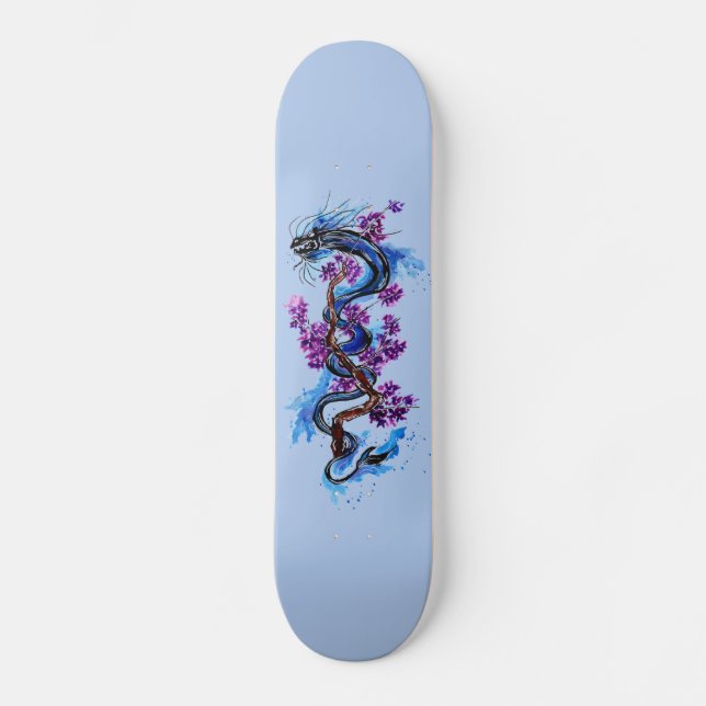 Blue Dragon Purple Blossoms Skateboard (Front)