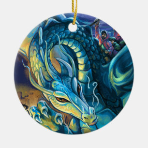 Blue Dragon Rider Ceramic Tree Decoration