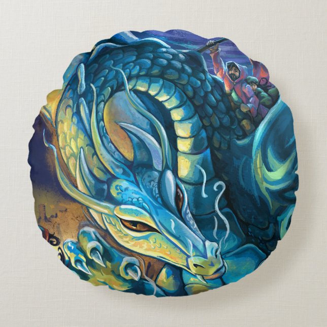 Blue Dragon Rider Round Cushion (Front)
