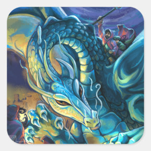 Blue Dragon Rider Square Sticker