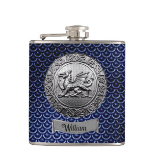 Blue Dragon Scale Metal Look Hip Flask