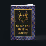 Blue Dragon Scales Faux Glitter Happy Birthday Card<br><div class="desc">This elegant and chic birthday card can be personalised with a name or title such as mum, daughter, granddaughter, niece, friend etc. The design features a faux gold glitter dragon on a navy blue dragon scale background. The text combines decorative and distressed fonts for a historic and mediaeval look. The...</div>
