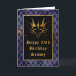 Blue Dragon Scales Faux Glitter Happy Birthday Card<br><div class="desc">This elegant and chic birthday card can be personalised with a name or title such as mum, daughter, granddaughter, niece, friend etc. The design features a faux gold glitter dragon on a navy blue dragon scale background. The text combines decorative and distressed fonts for a historic and mediaeval look. The...</div>