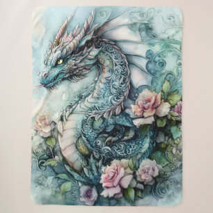 Blue Dragon Sherpa Blanket with Floral Art