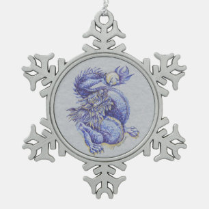 Blue Dragon Snowflake Pewter Christmas Ornament