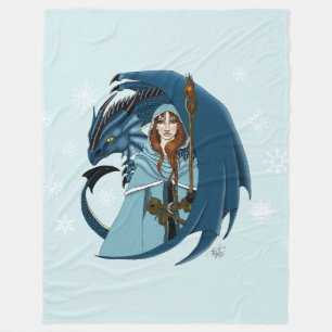 Blue Dragon Sorceress Snowflakes Fleece Blanket