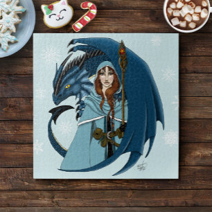 Blue Dragon Sorceress Snowflakes Jigsaw Puzzle