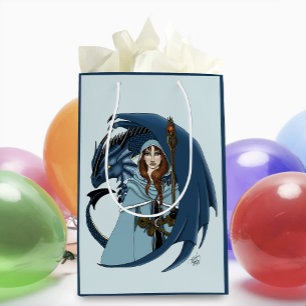 Blue Dragon Sorceress Snowflakes Medium Gift Bag