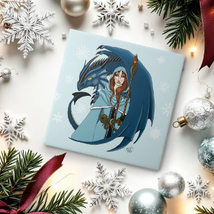 Blue Dragon Sorceress Snowflakes Tile