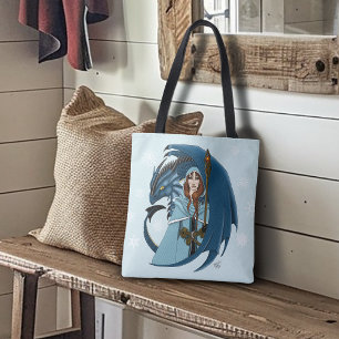 Blue Dragon Sorceress Snowflakes Tote Bag