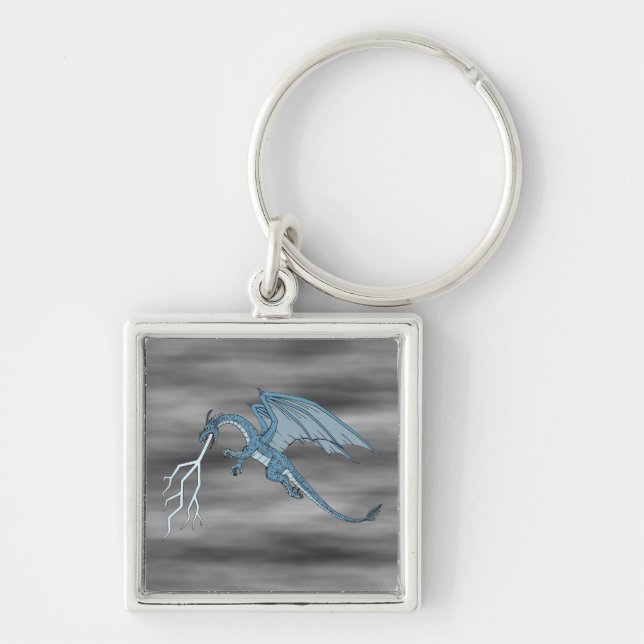 Blue Dragon Spitting Lightning  Key Ring (Front)
