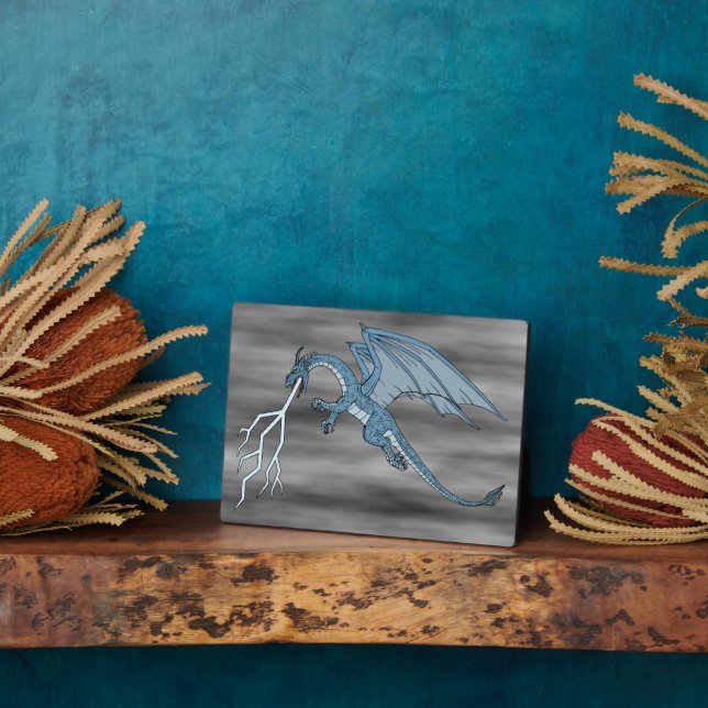 Blue Dragon Spitting Lightning  Plaque (Side)