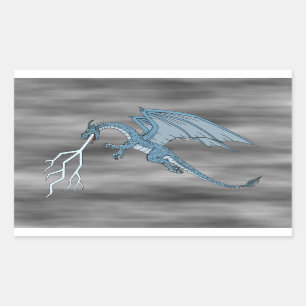Blue Dragon Spitting Lightning  Rectangular Sticker
