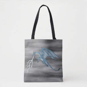 Blue Dragon Spitting Lightning Tote Bag