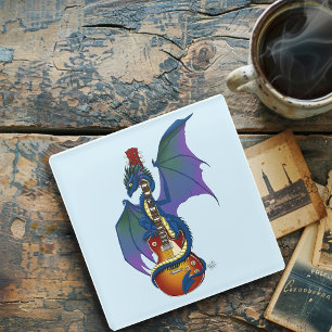 Blue Dragon Sunburst Guitar Music Glass Coaster