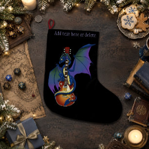 Blue Dragon Sunburst Guitar Music Large Christmas Stocking