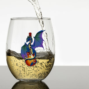 Blue Dragon Sunburst Guitar Music Stemless Wine Glass