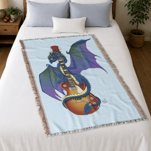 Blue Dragon Sunburst Guitar Music Throw Blanket