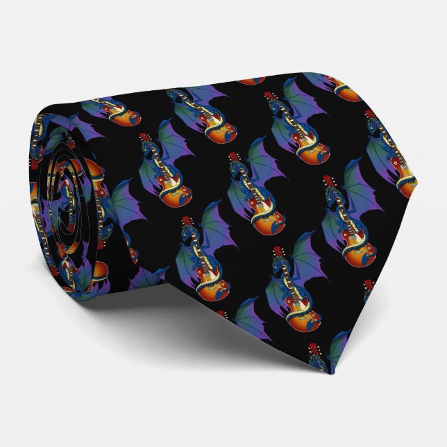 Blue Dragon Sunburst Guitar Music Tie (Rolled)