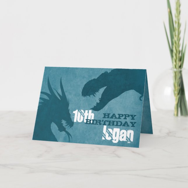 Blue Dragon Vs Dinosaur Birthday Card (Front)