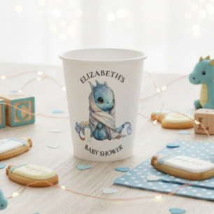 Blue  Dragon Watercolor Baby Shower  Paper Cups