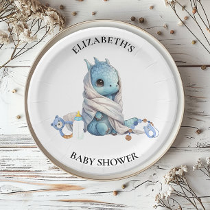 Blue  Dragon Watercolor Baby Shower  Paper Plate