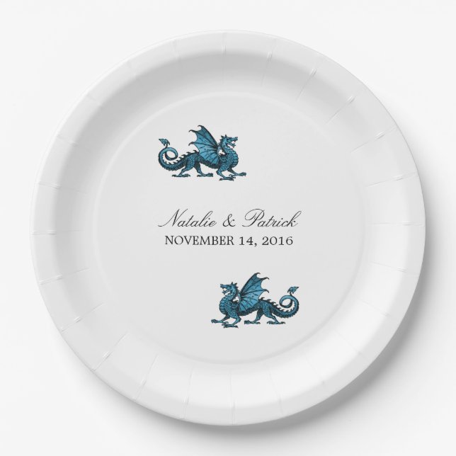 Blue Dragon Wedding Paper Plates (Front)