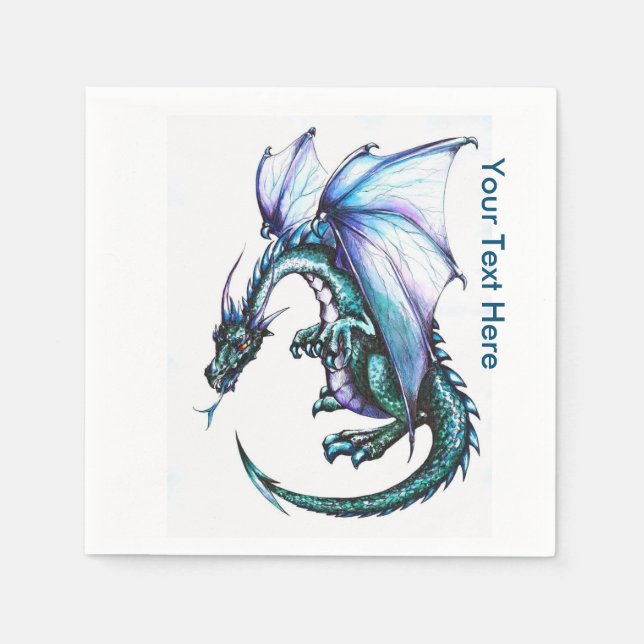 Blue Dragon White Cocktail Paper Napkins (Front)