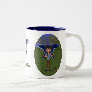 Blue Dragon Winged Musical Boy Faerie Two-Tone Coffee Mug