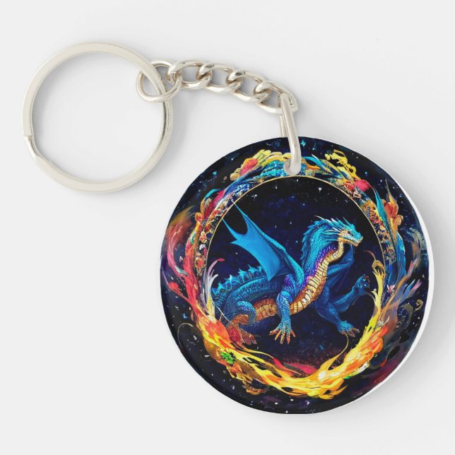 Blue Dragon With Mystical Flames Everyday Use Desi Key Ring (Front)