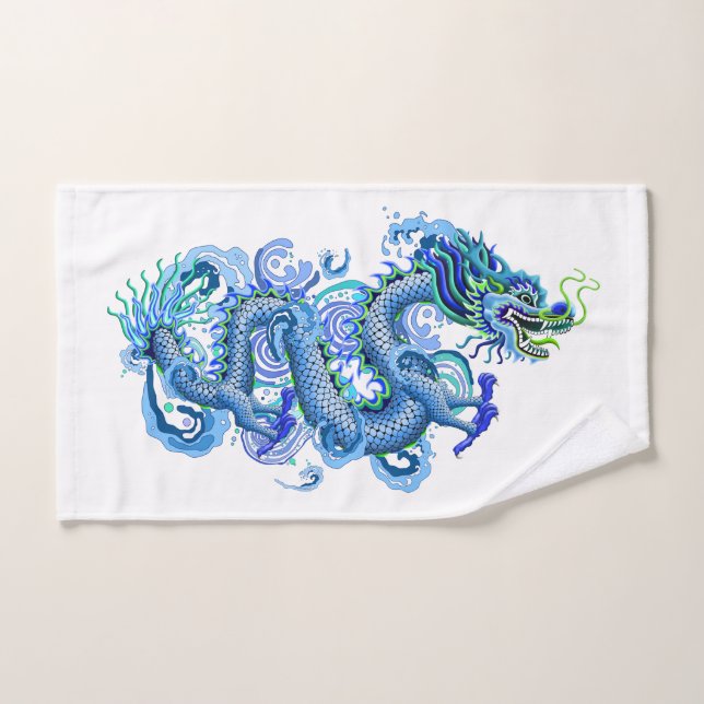 Blue Dragon with Water Splashes Towel (Hand Towel)