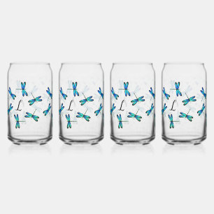 blue dragonflies can glass