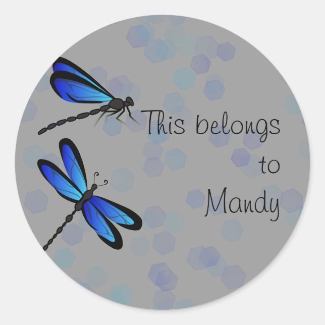 blue dragonflies classic round sticker (Front)