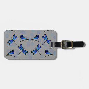 blue dragonflies luggage tag