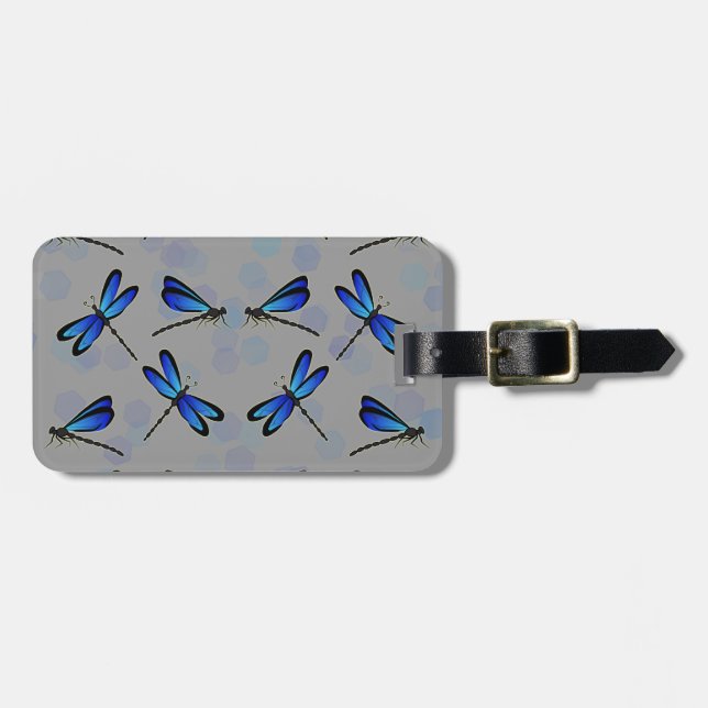 blue dragonflies luggage tag (Front Horizontal)