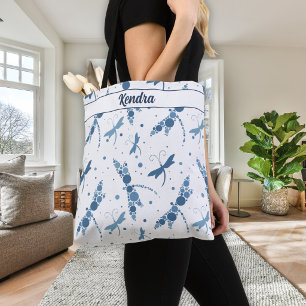 Blue Dragonflies Monogram Tote Bag